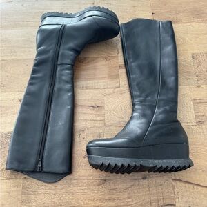 Camper Laika leather Black chunky Platform Knee-High weave sole Boots wedge